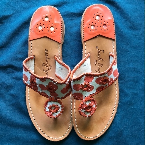 JACK Rogers burnt orange canvas and leather slip on thong sandal. Size 9. - Picture 4 of 8